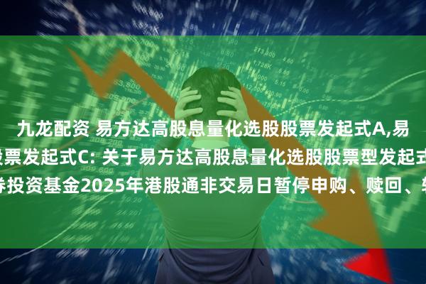 九龙配资 易方达高股息量化选股股票发起式A,易方达高股息量化选股股票发起式C: 关于易方达高股息量化选股股票型发起式证券投资基金2025年港股通非交易日暂停申购、赎回、转换、定期定额投资业务的公告